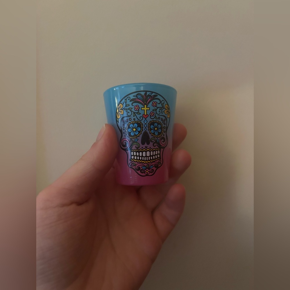 Pink & Blue Shotglass Shot Glass W/ Skull Design